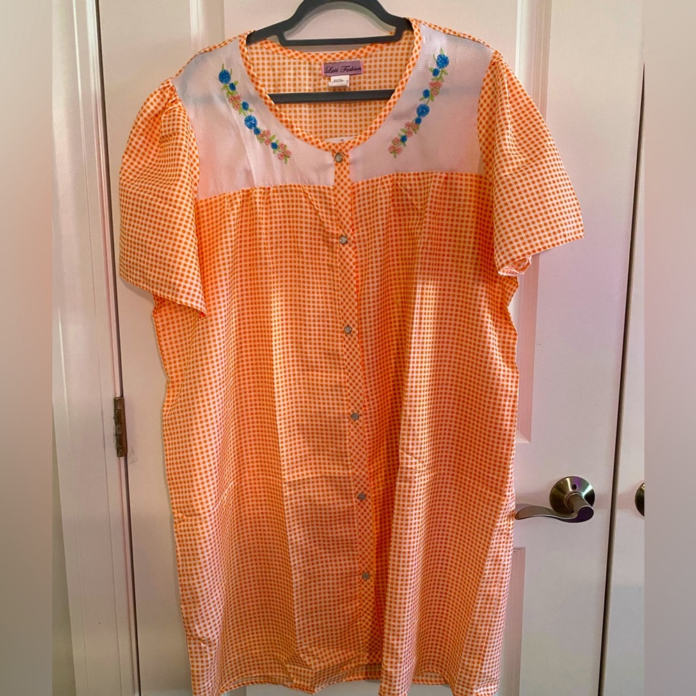 Women’s Spring Summer House coat Dress Orange and White